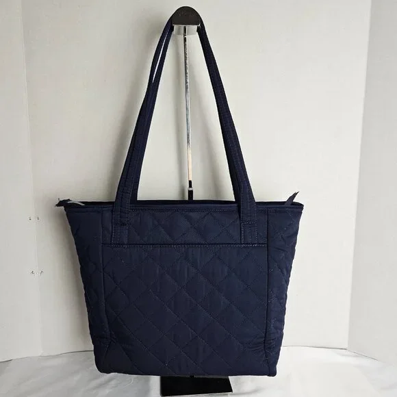Vera Bradley Tote Bag Small w/ Zippers Performance Twill Classic Navy - Picture 2 of 14